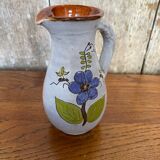 Antique grey enameled terracotta pitcher flower decor vintage kitchen