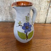 Antique grey enameled terracotta pitcher flower decor vintage kitchen
