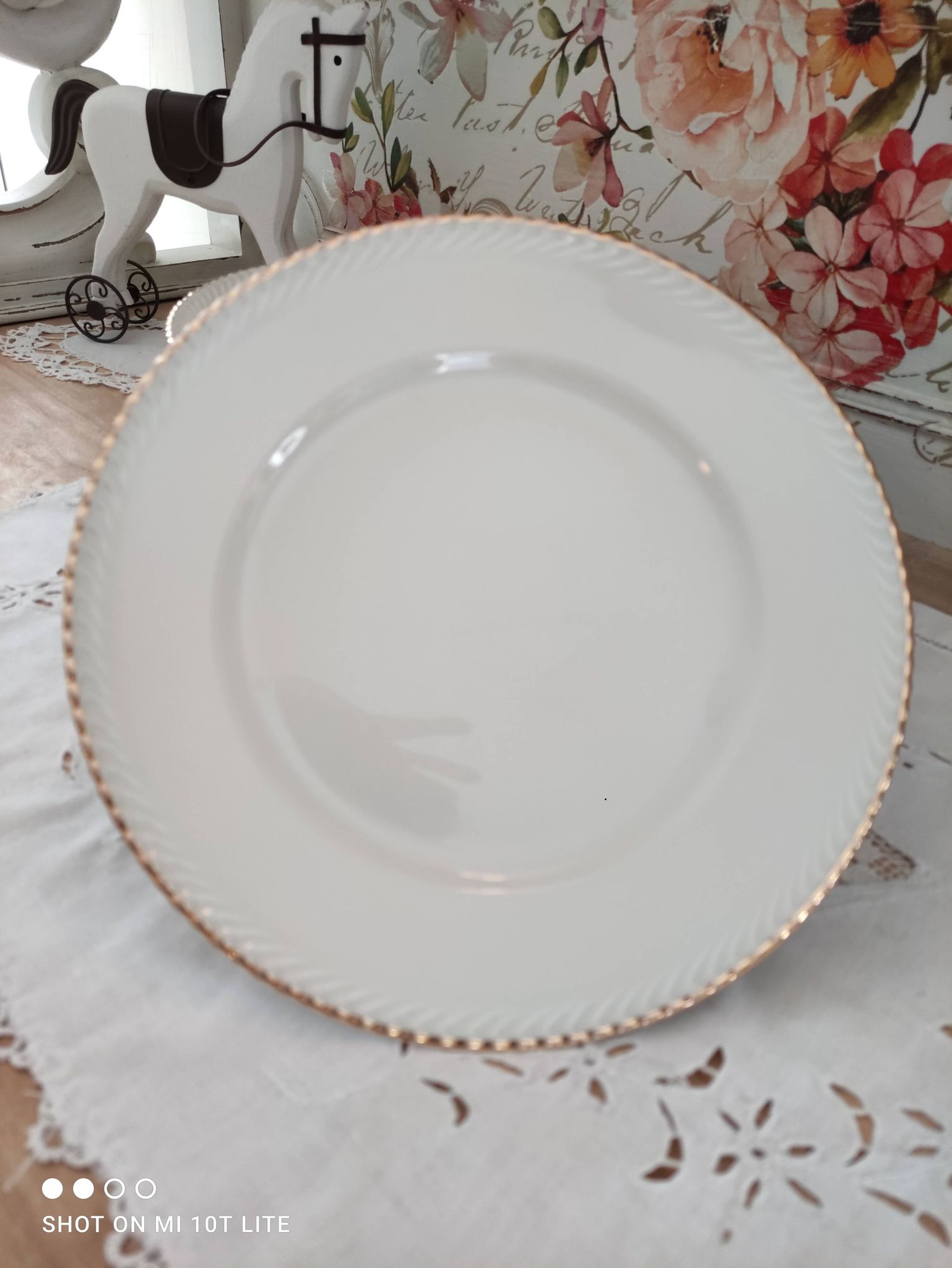 Set of 11 flat plates in porcelain Bavaria beige bordered gold model Jutta