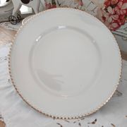 Set of 11 flat plates in porcelain Bavaria beige bordered gold model Jutta