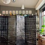 4-leaf screen in black openwork metal