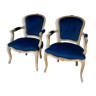 pair of Louis XV style armchairs in blue velvet