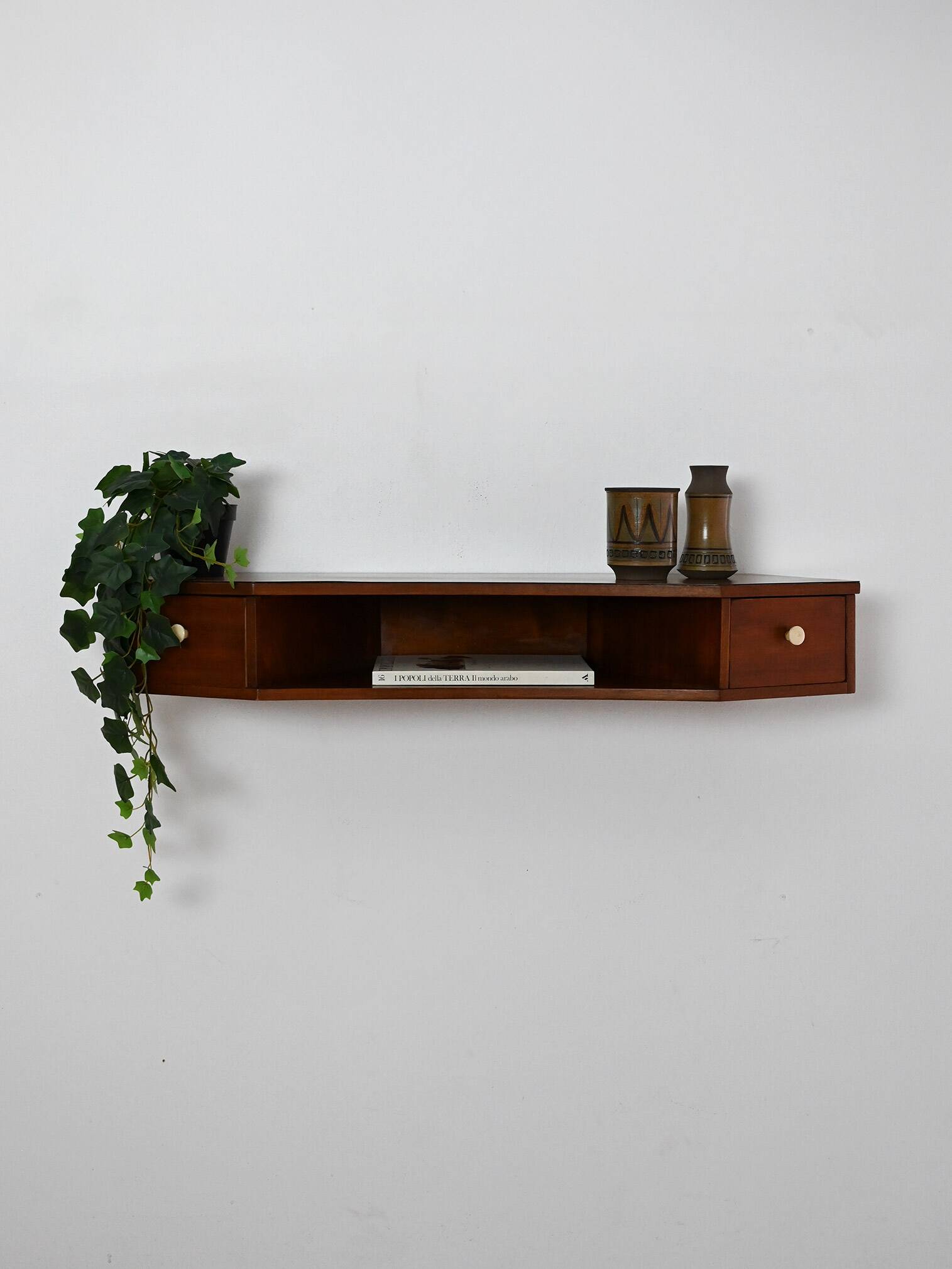 Table de chevet murale scandinave en acajou avec boutons en bakélite