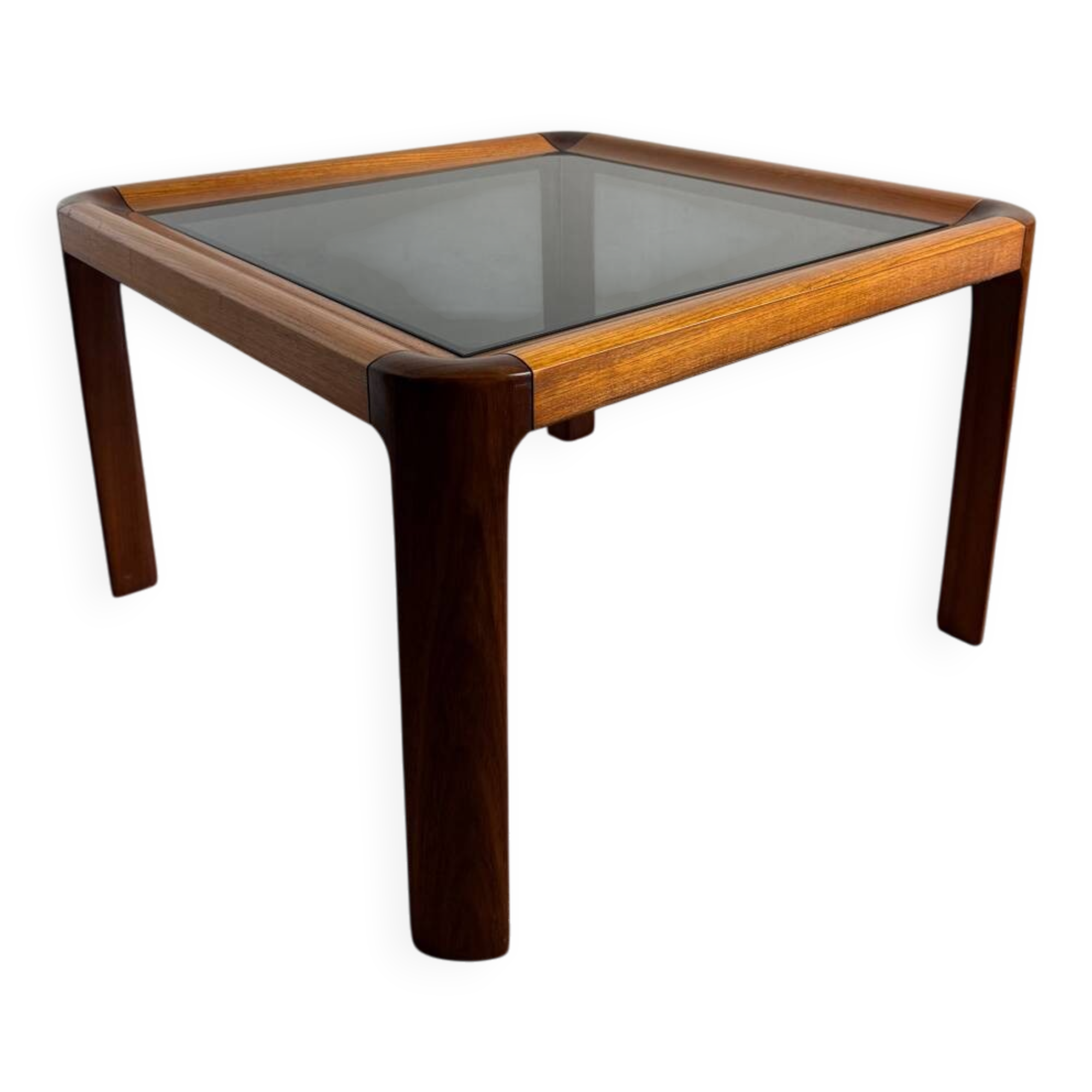Square wooden coffee table with glass.