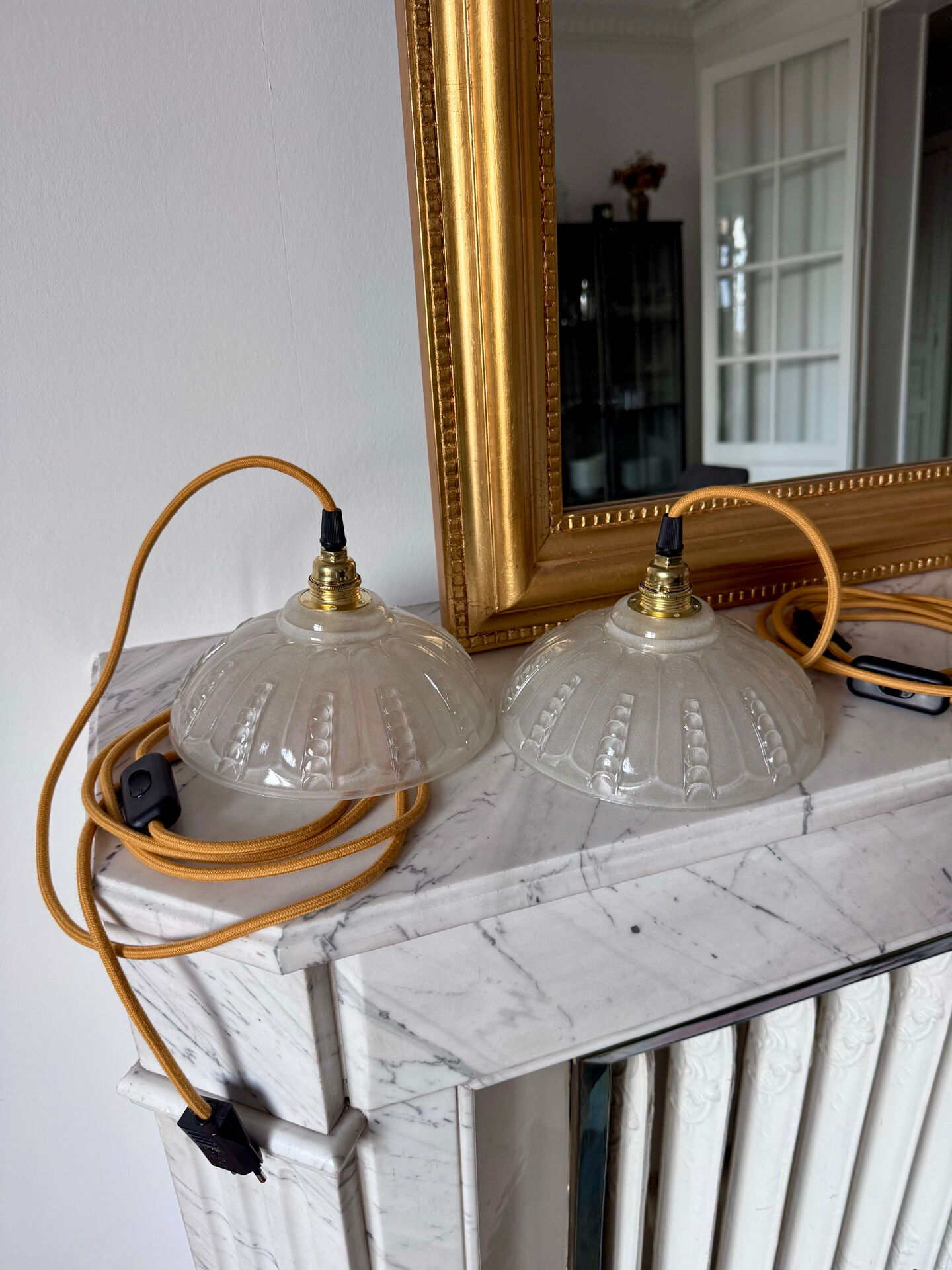 Pair of moulded glass light fixtures