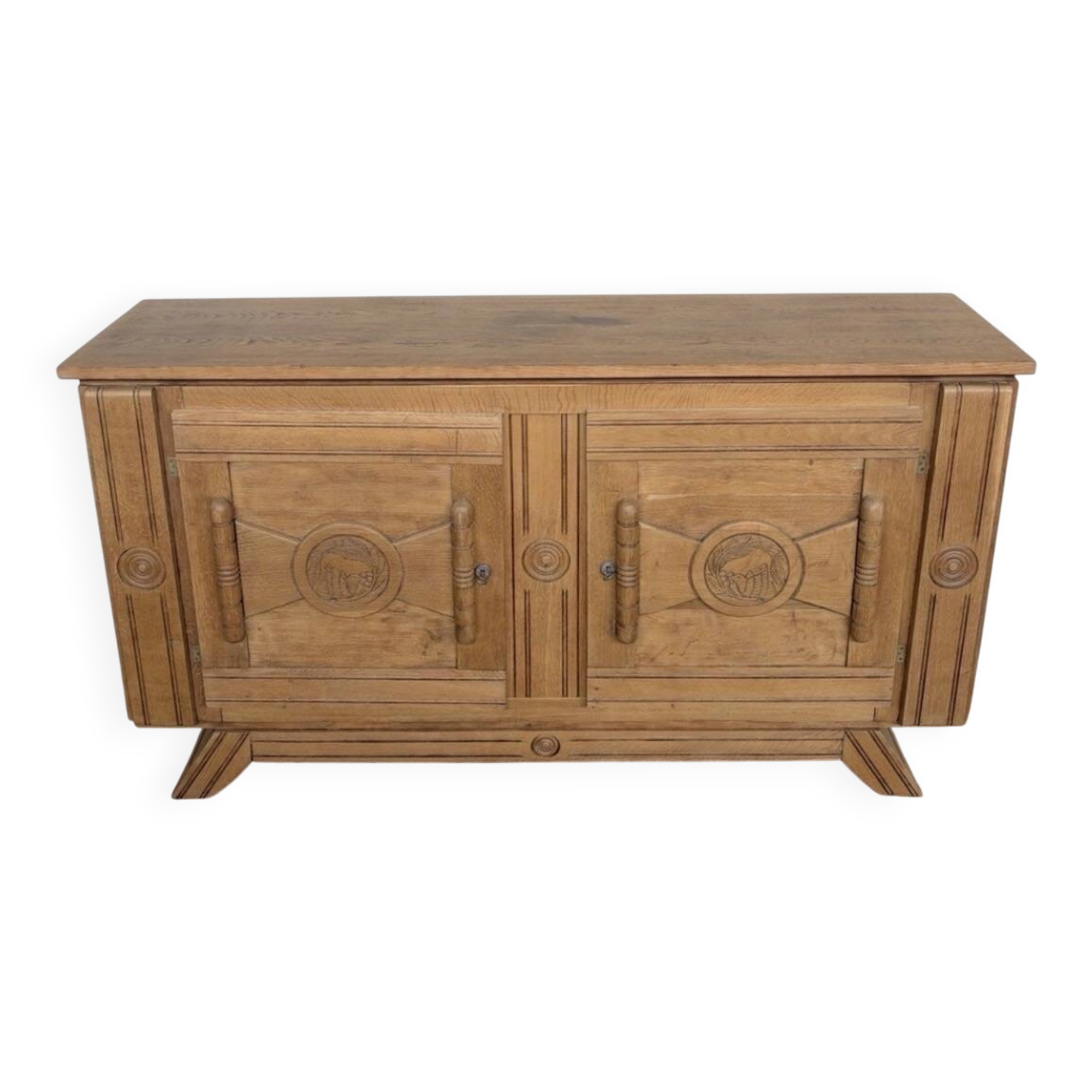 Buffet ancien en chêne massif sculpté – 180 x 48 x 100 cm