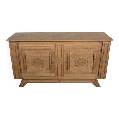 Buffet ancien en chêne massif sculpté – 180 x 48 x 100 cm