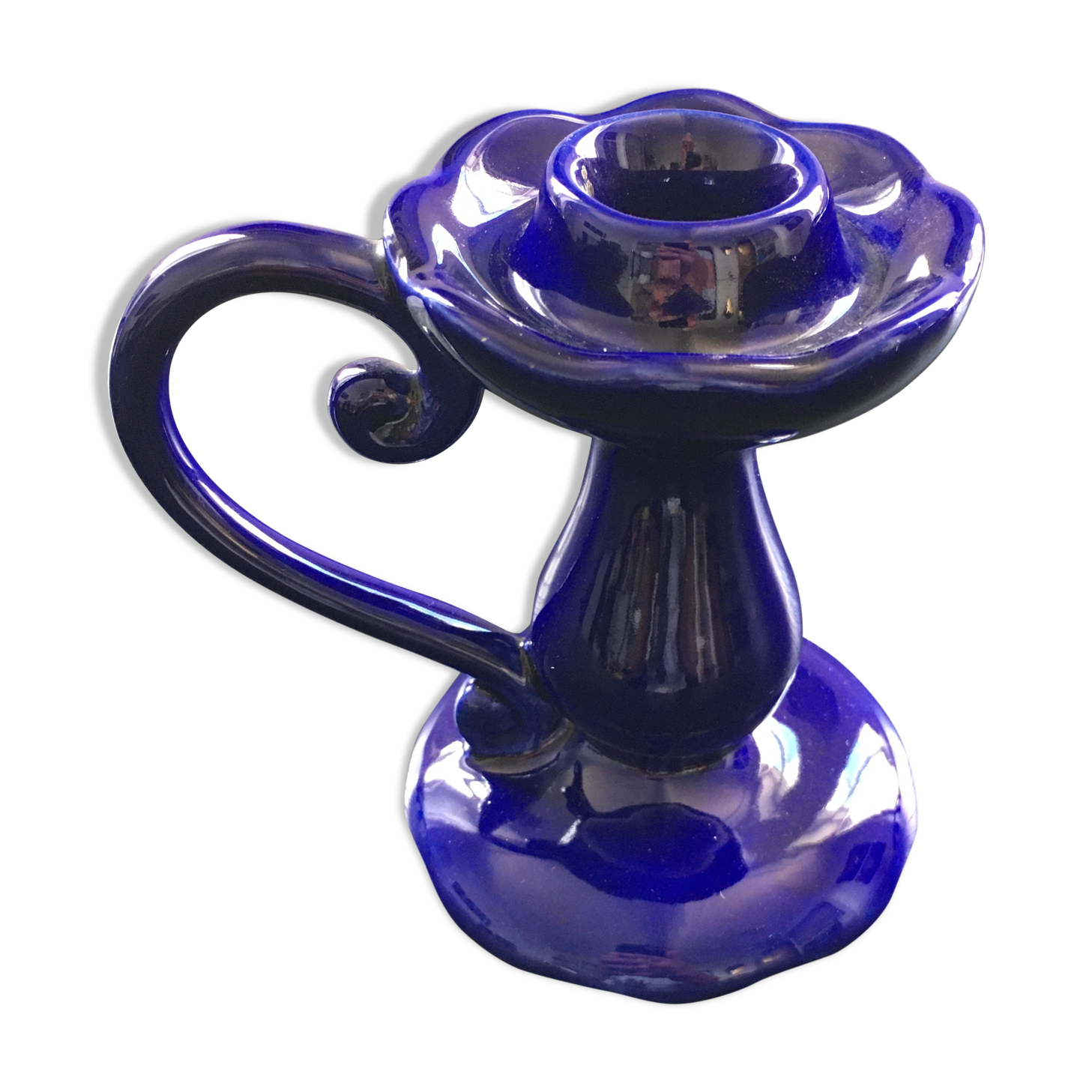 Indigo earthenware candle holder