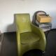 Lime green leather armchair by van den Bergh