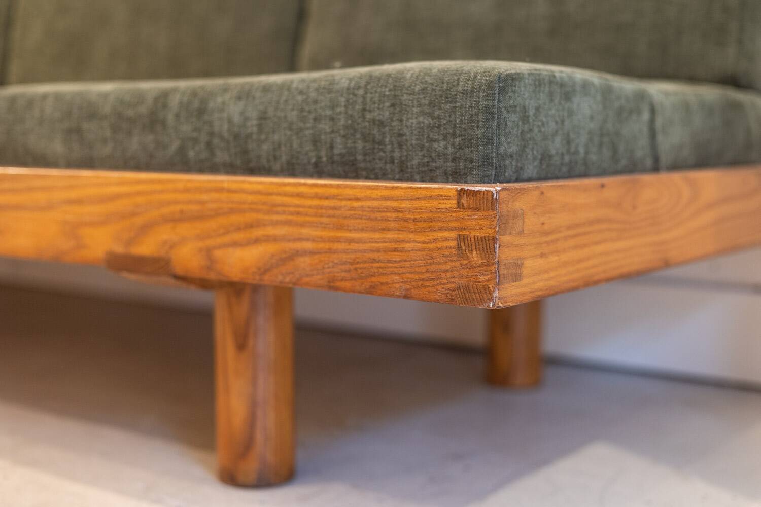 Pierre Chapo. "L09" three-seater bench in blonde elm. 1990s.