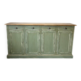 Antique green patinated grand buffet – 4 doors & 4 drawers – Wooden top