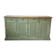 Buffet ancien patiné vert – 4 portes & 4 tiroirs – Plateau bois