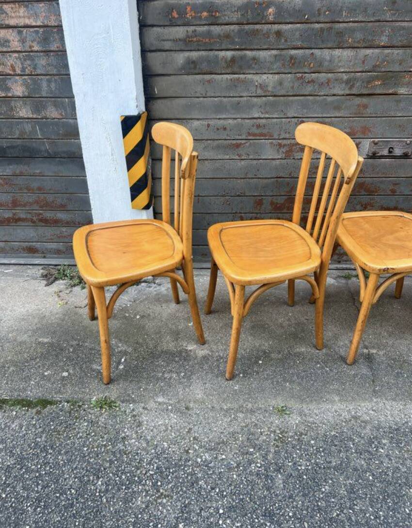 (Lot) 5 stamped Lutherma chairs (light oak)