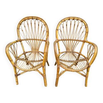 Set of 2 rattan armchairs from the 60s