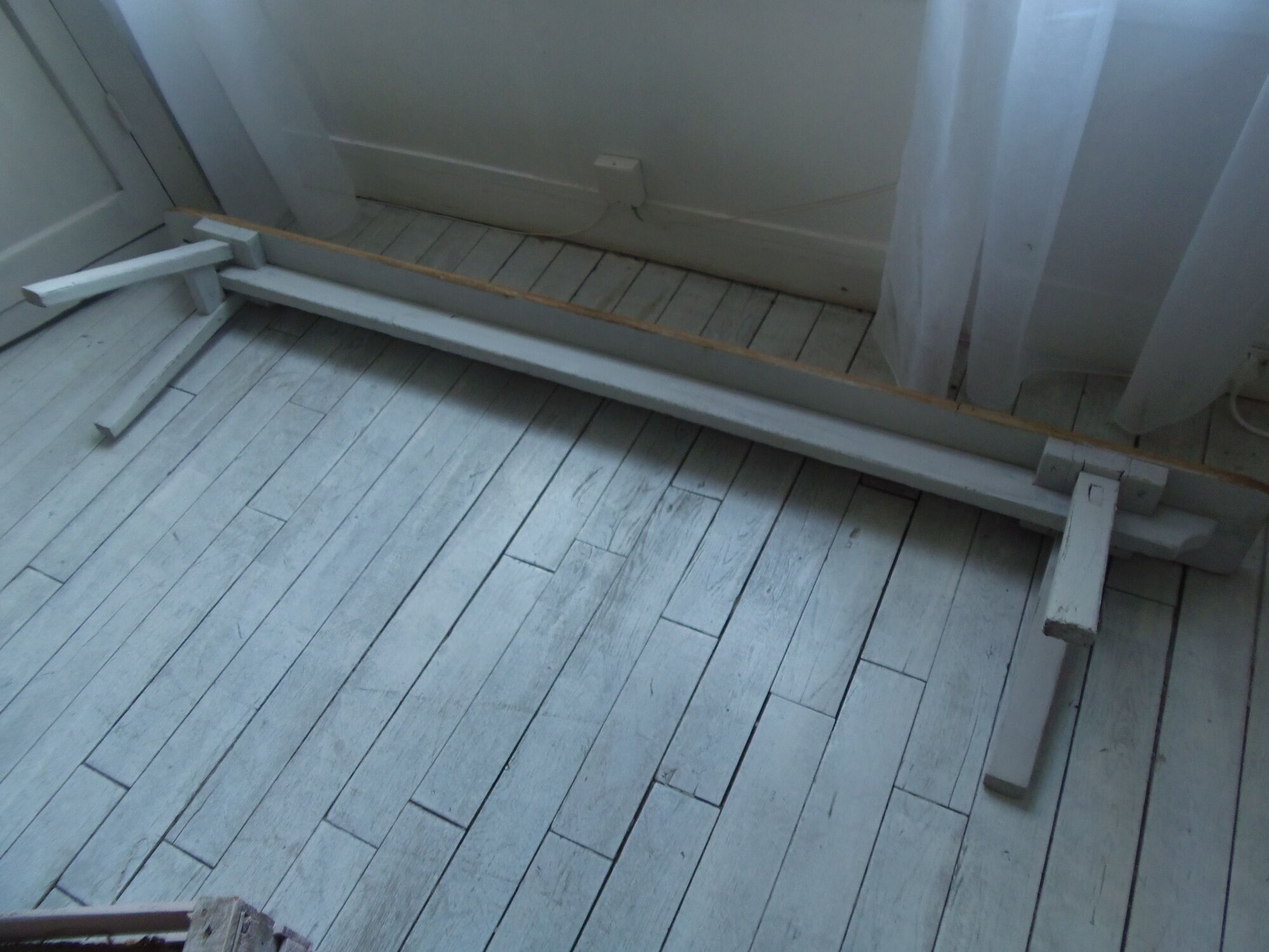 Farmhouse bench, pearl grey patinated oak bed, wood seat waxed finish.