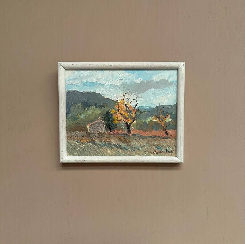 Original Swedish Oil on Panel – "Trees" by H. Jonstad – Signed – Vintage and Framed – 23.5 × 20.5 cm (9.2 × 8 in)