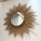 Old mirror soleil vintage in braided rattan 60