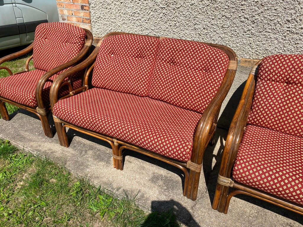 Vintage rattan lounge set 1 bench and 2 armchairs