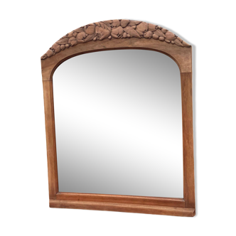Miroir art déco en arc sculpté rénové en bois massif chêne brut