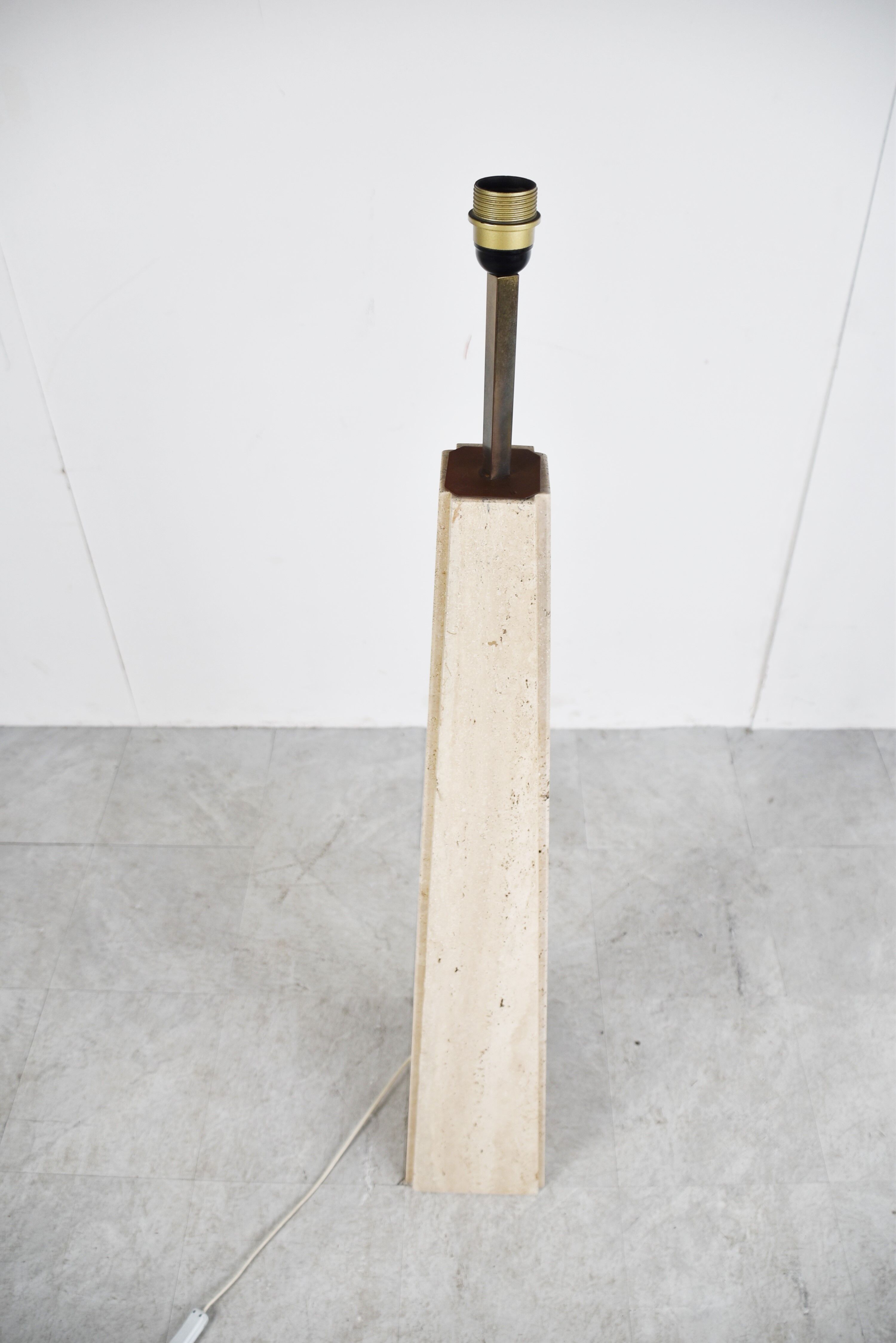 Conical travertine and brass floor lamp, 1970s by Camille Breesch