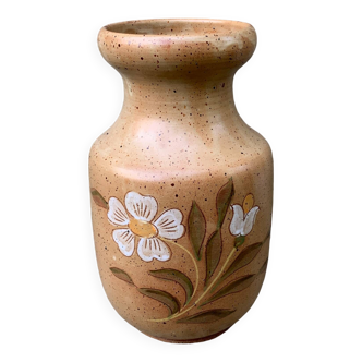 Large artisanal vase 26cm flower floral pattern handmade pottery vintage old hand painted