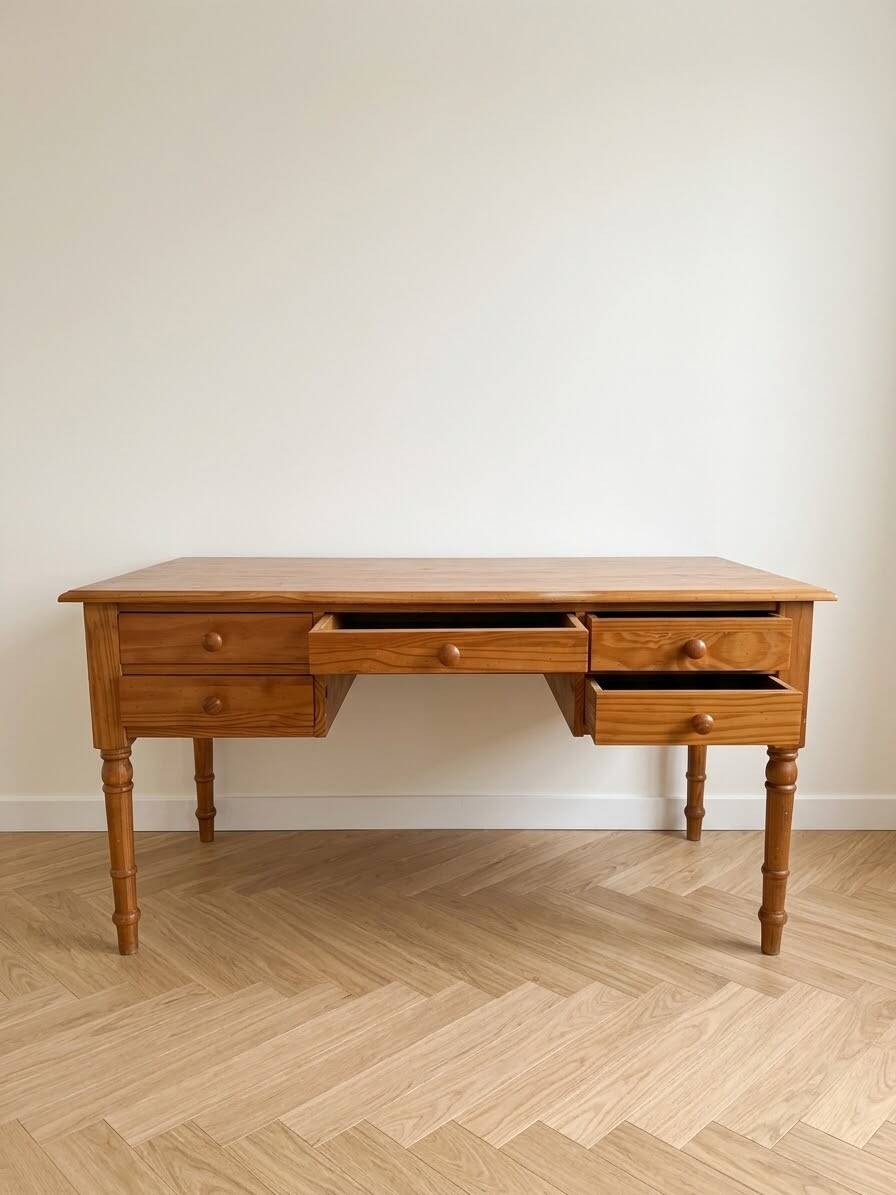 Large solid pine minister's desk with turned legs.