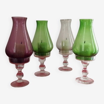 Vintage green glass candle holders. Vintage green tealight holder. Iberian glassware. Set of 4 tealight holders