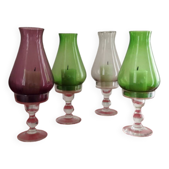 Vintage green glass candle holders. Vintage green tealight holder. Iberian glassware. Set of 4 tealight holders