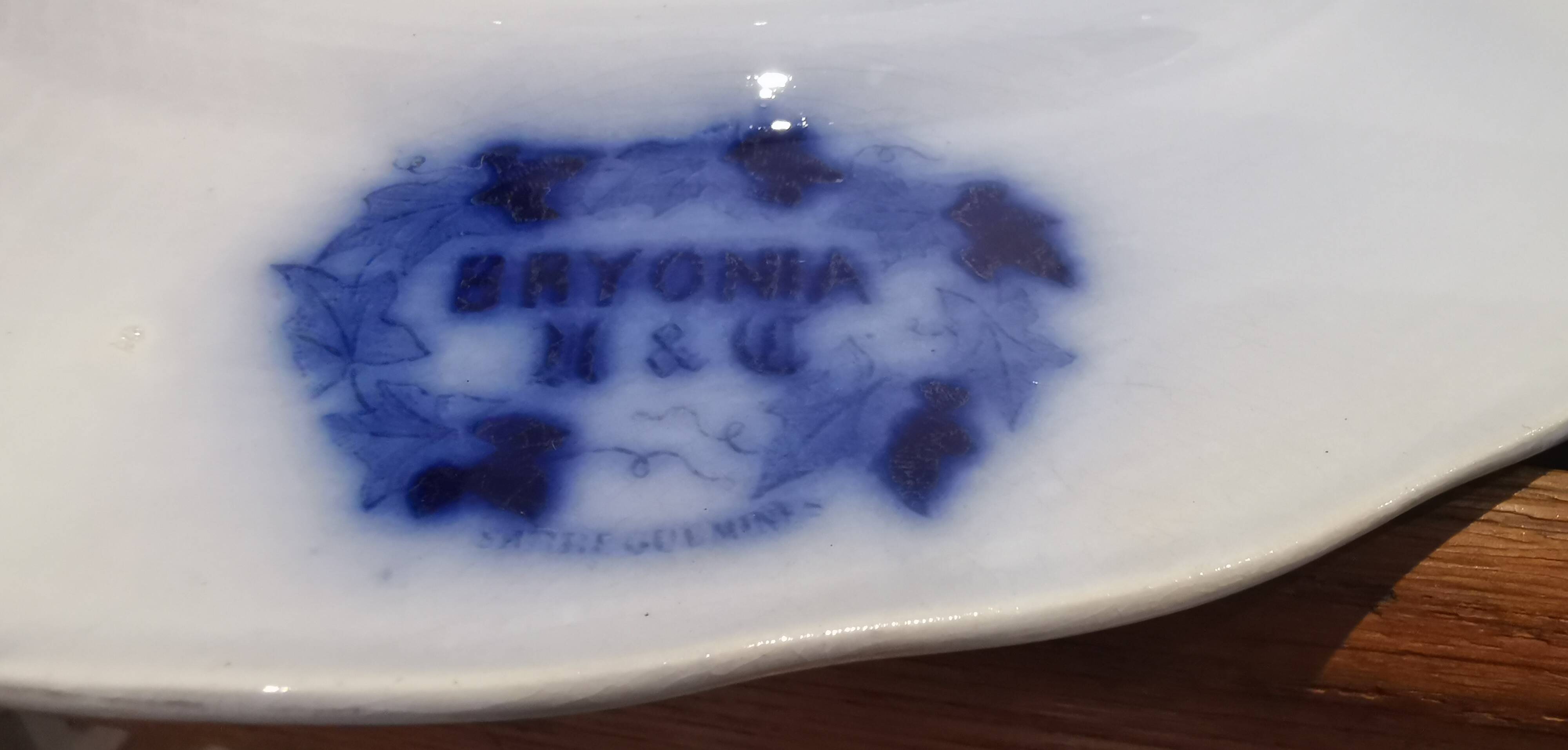 Old mounted plate, Bryonia Sarreguemines Terre de fer compotier