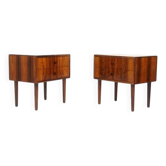Paire de tables de chevet vintage danoises avec tiroirs en palissandre et teck des années 1960.