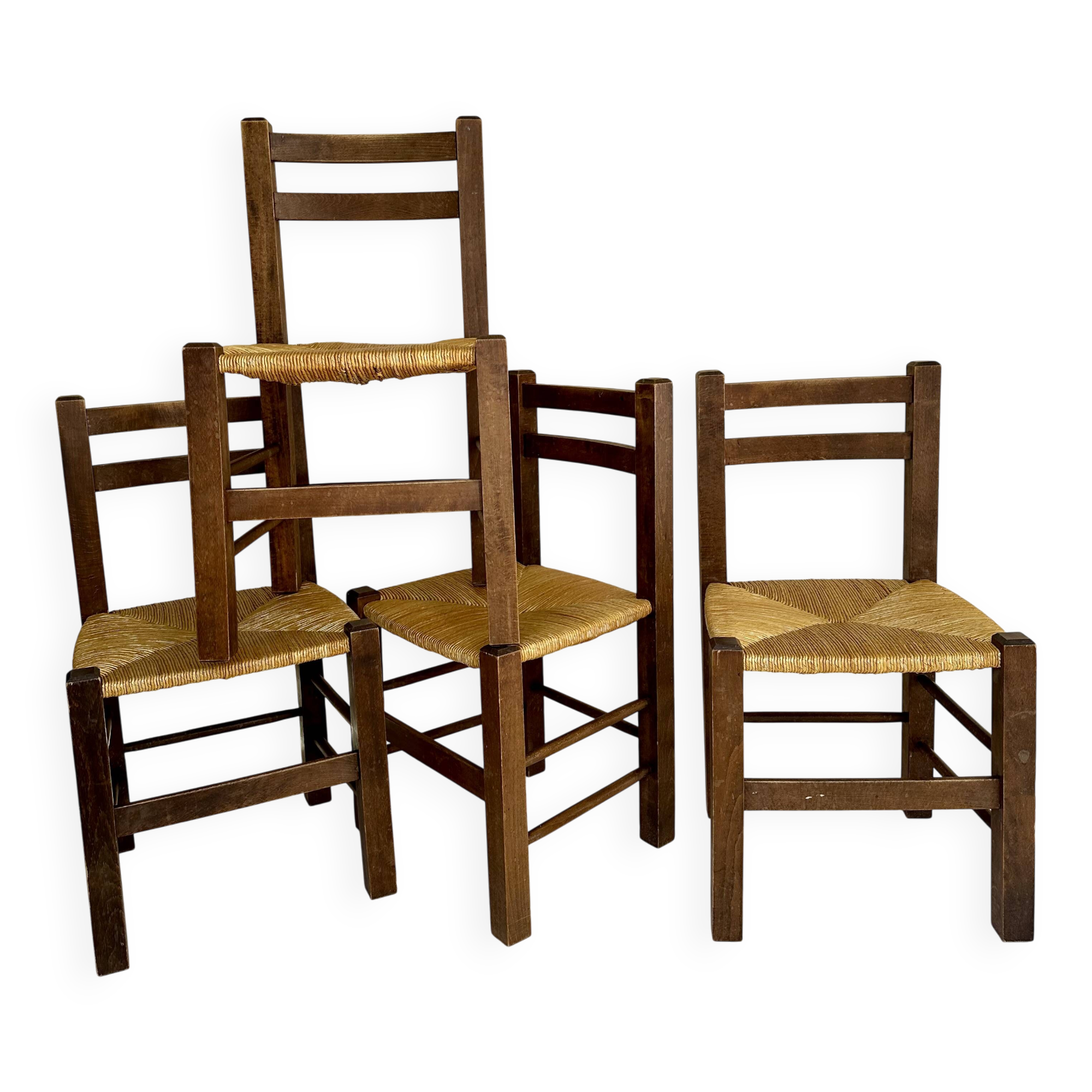 Set de quatre chaises paysannes paillées