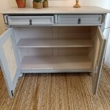 2-door sideboard in light gray wood and cane