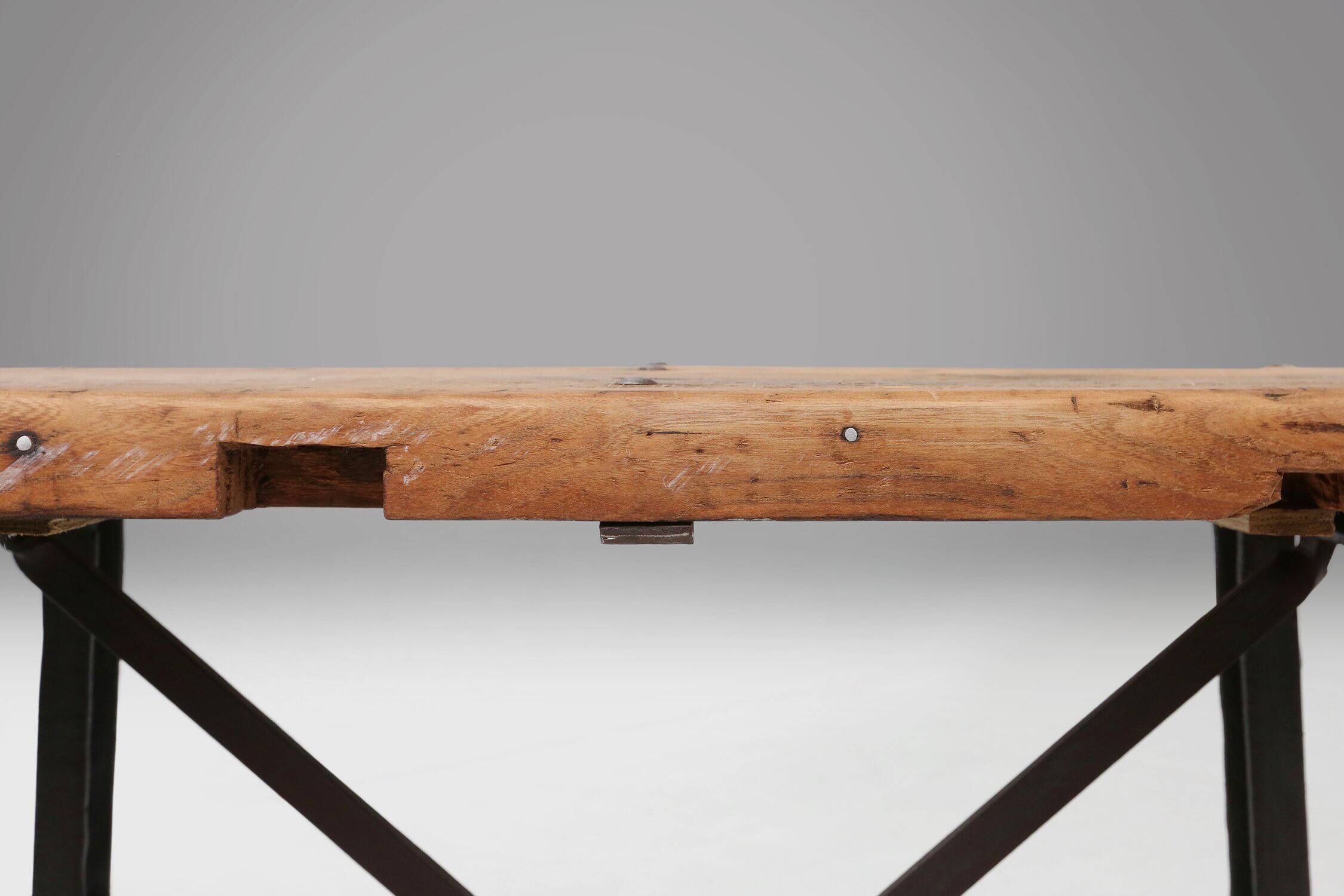 Industrial Bar/Bistro Table with Cast Iron Legs and Wooden Top, Belgium 192