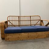 Exclusive Six Strand Rectangular Rattan 3-Seat Sofa after Paul Frankl, 50s