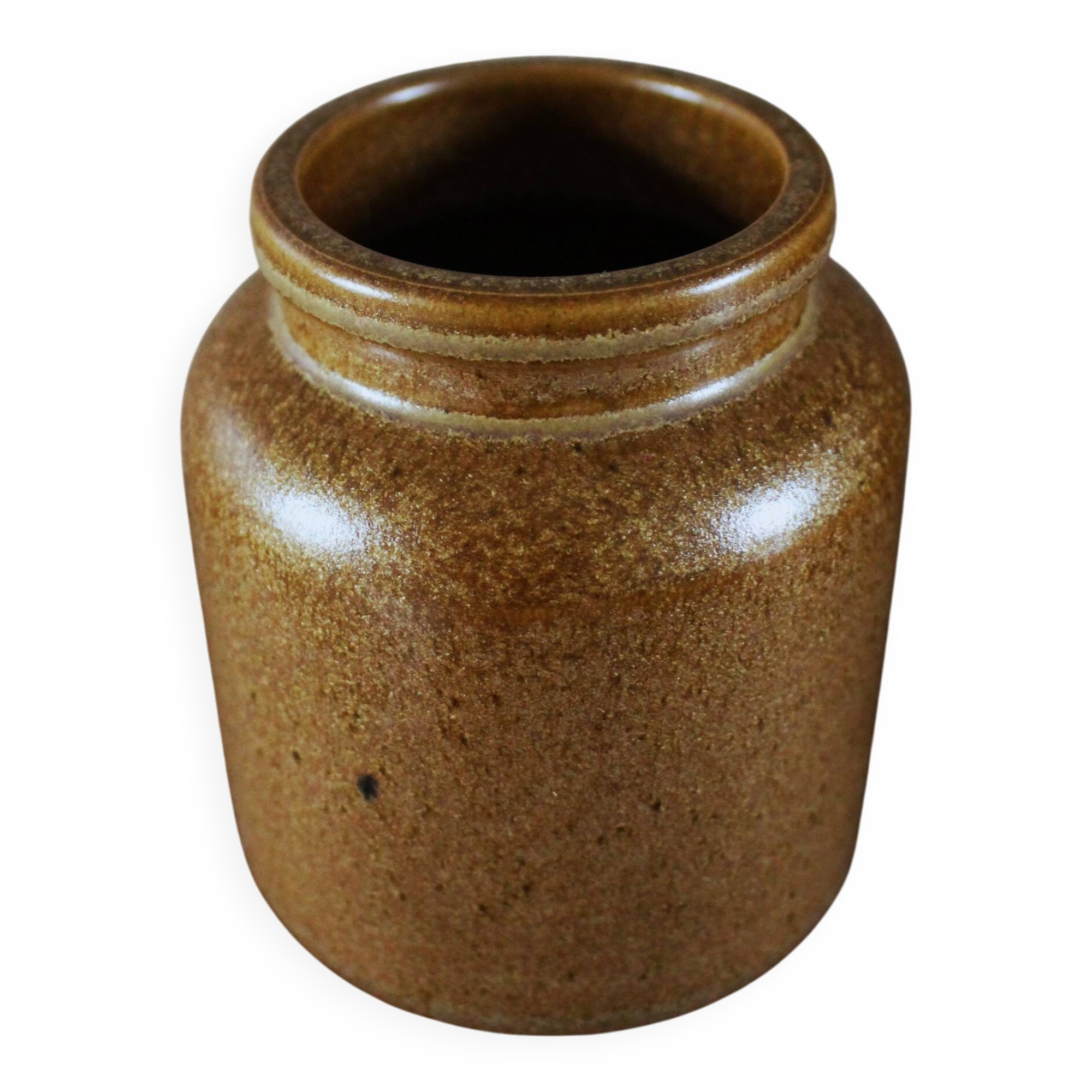 Vase, small vintage pot in brown stoneware
