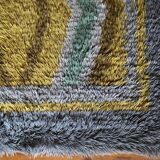 Mid-century Modern High Pile, Yellow, Aquamarine & Grey Rya Rug, Sweden, 1960s