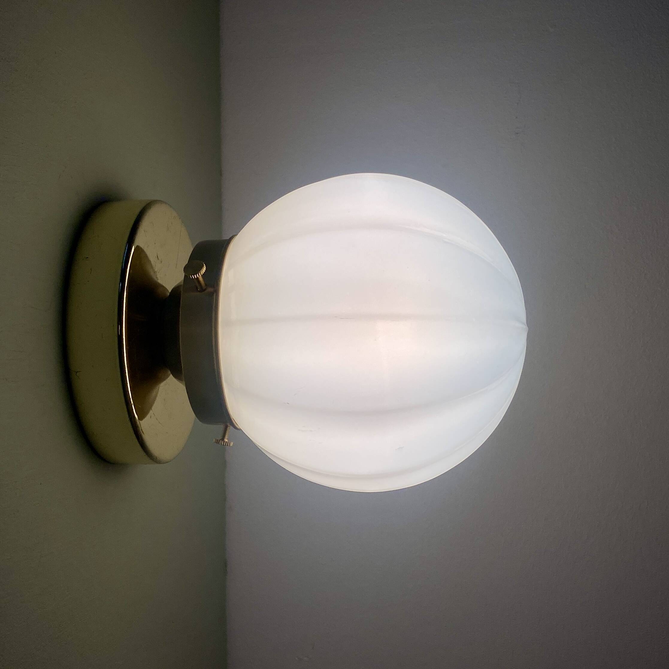 Vintage globe wall / ceiling light in white opaline