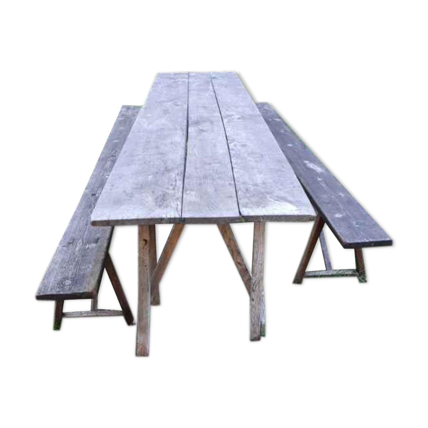 Vintage Guinguette table set with 2 benches