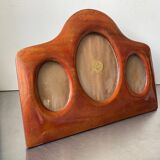 Cadre triple ancien art déco en bois d'acajou 22 x 29 cm verre convexe