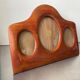 Cadre triple ancien art déco en bois d'acajou 22 x 29 cm verre convexe