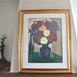 Tableau ancien dahlias