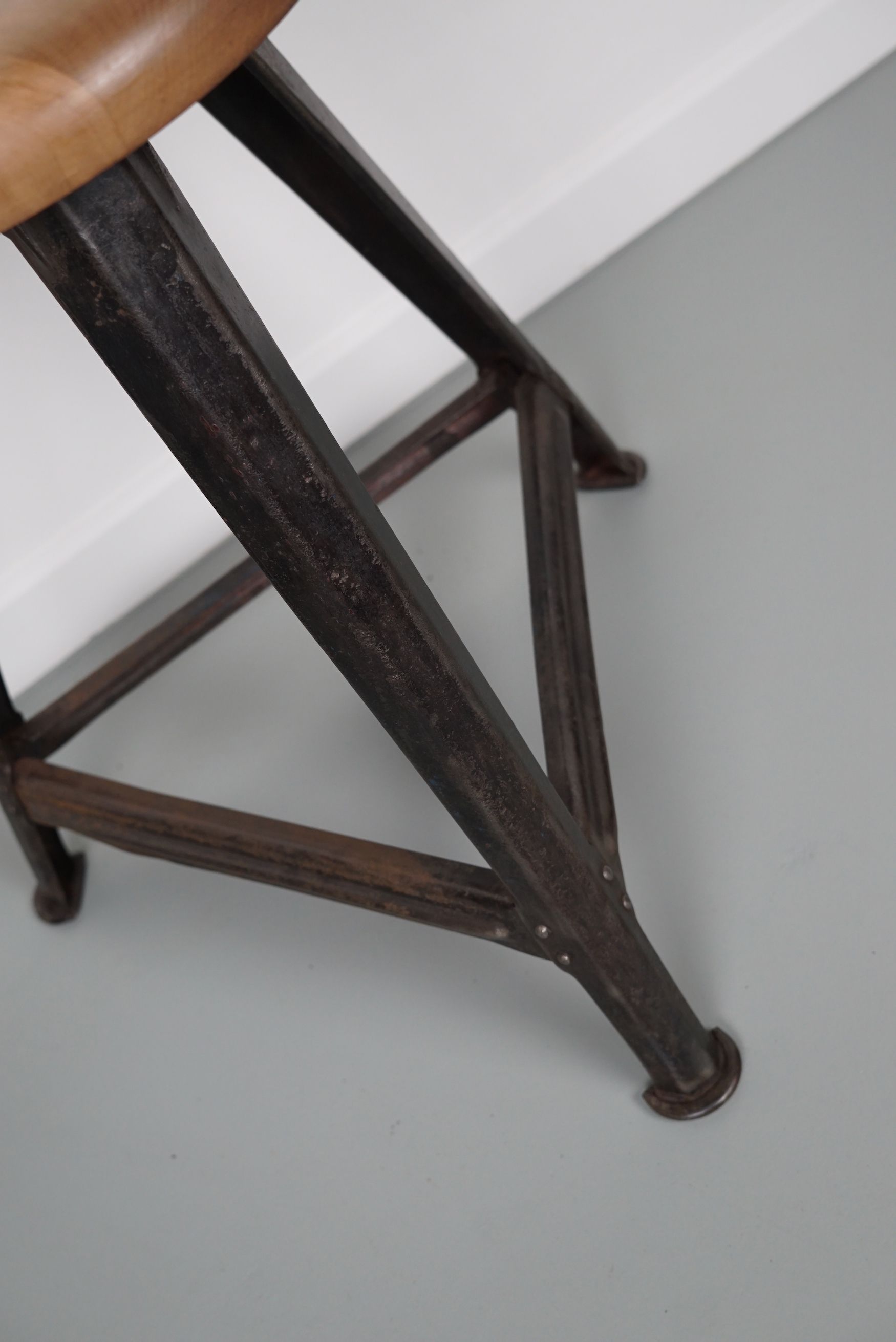 Pair of Industrial Steel Factory Stools By Rowac Robert Wagner Chemnitz, 1930s