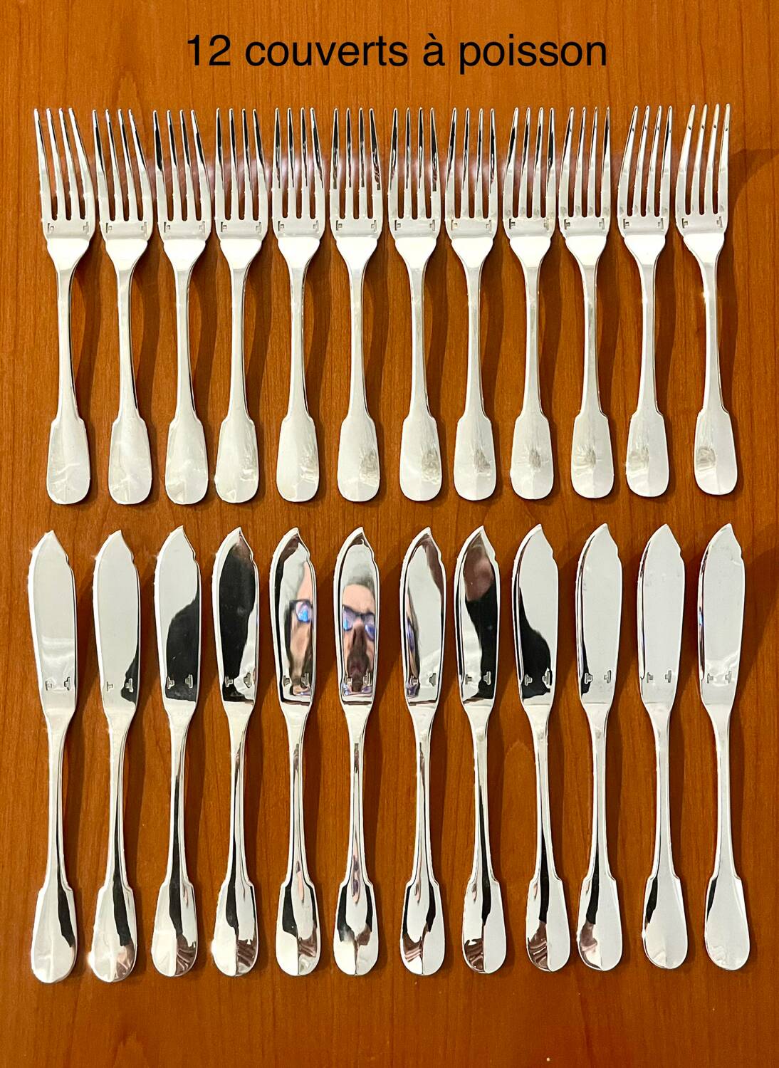 Christofle Cluny model fish cutlery, 12 forks, 12 knives, very good condition
