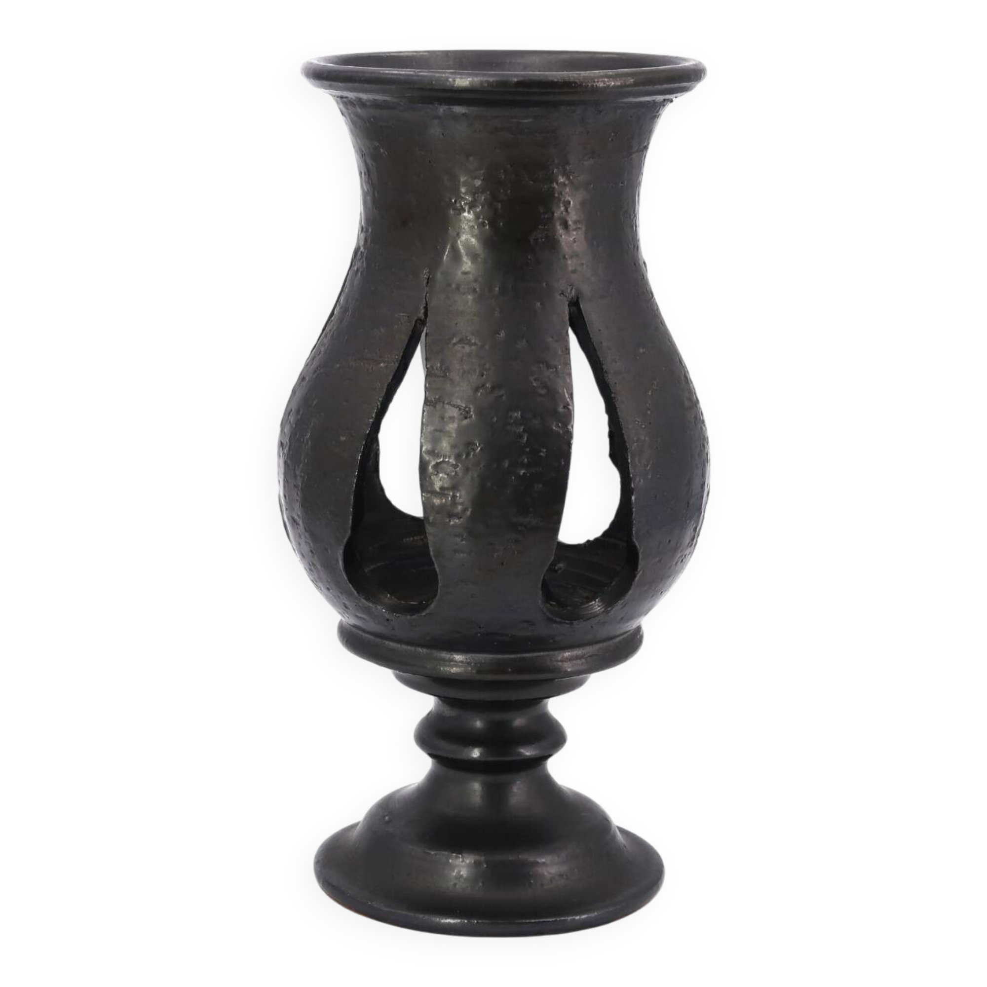 Black ceramic candle holder by Jean Marais, Vallauris, 1960s