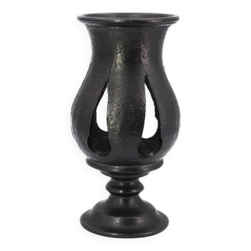 Black ceramic candlestick signed Jean Marais, Vallauris, 1960s
