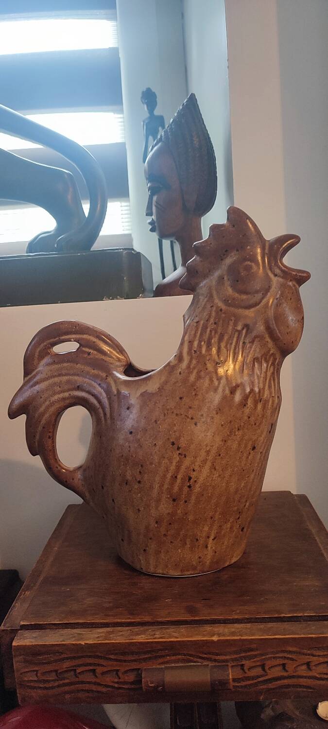 Zoomorphic ceramic pitcher from Vallauris, rooster shape