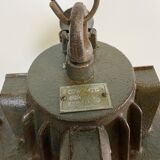 Black Enamel and Cast Iron Industrial Cage Pendant Light, 1950s