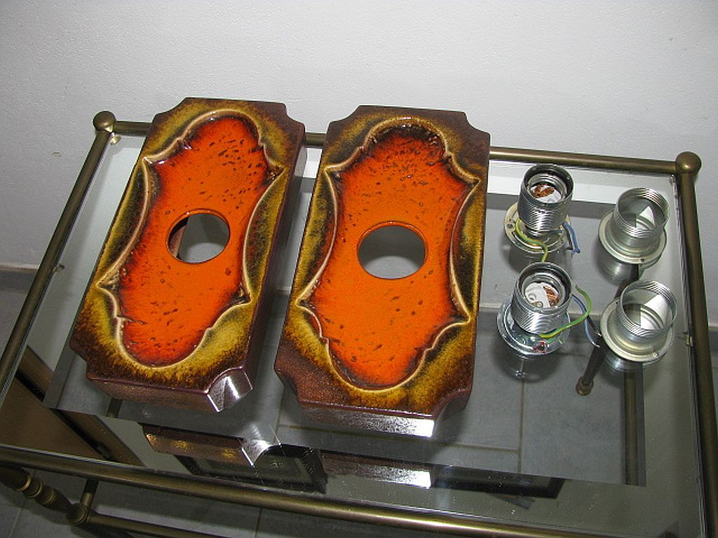 Set of 2 German Orange Lava Ceramic Wall Lamps from the 1960s / 70s Pan Keramik