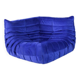 Togo corner chair in blue velvet by Michel Ducaroy for Ligne Roset