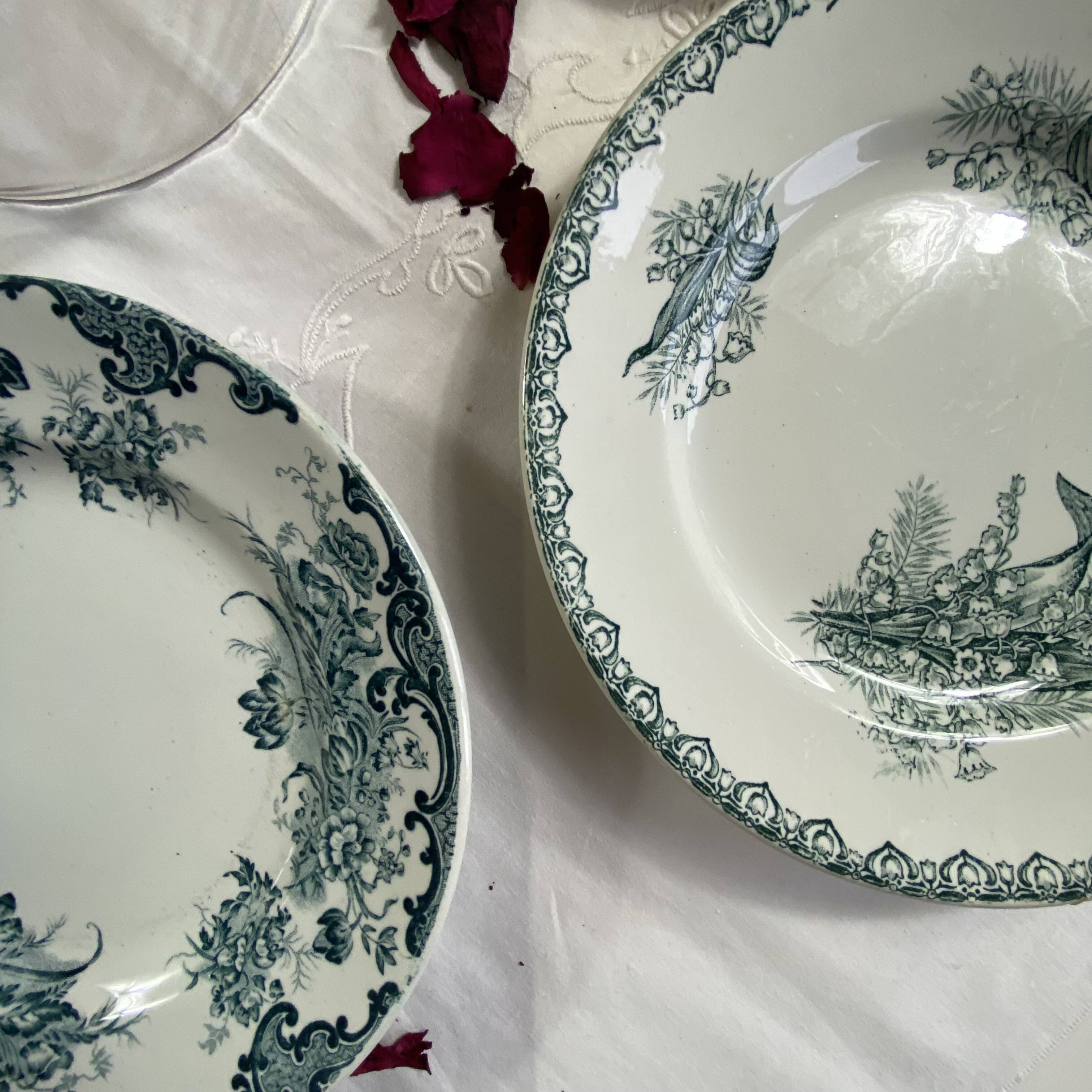 Set of 6 mismatched antique earthenware dinner plates